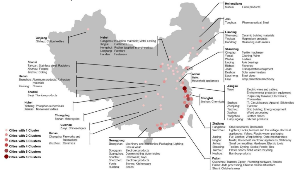 Major production hubs in China for Made in PRC products